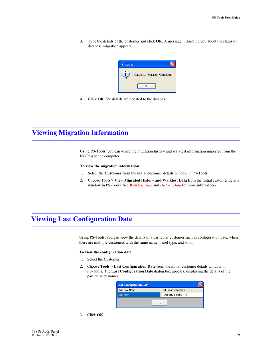 Viewing migration information, Viewing last configuration date | Fire-Lite PS-Tools MS-9200UDLS User Manual | Page 77 / 112