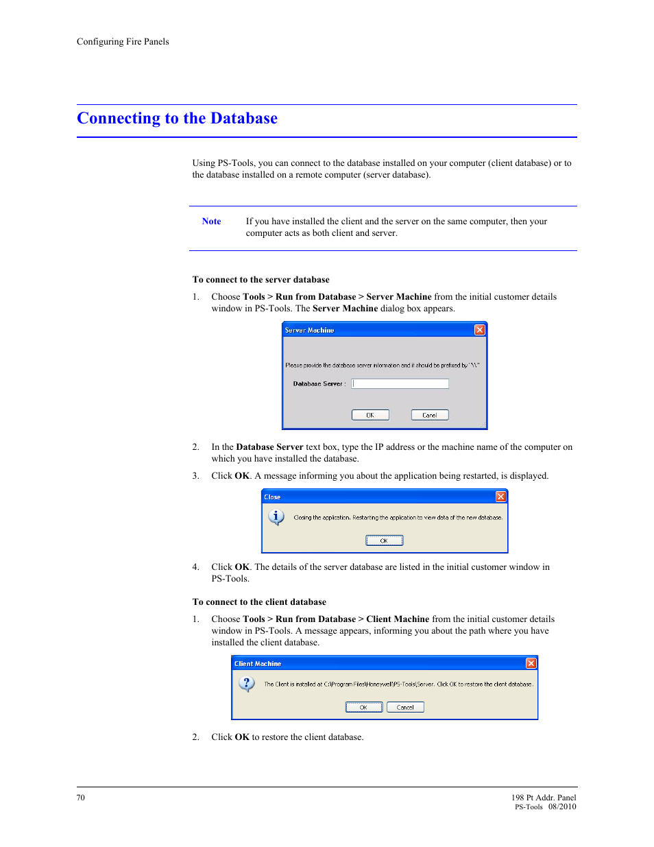 Connecting to the database, 16 connecting to the database | Fire-Lite PS-Tools MS-9200UDLS User Manual | Page 78 / 112