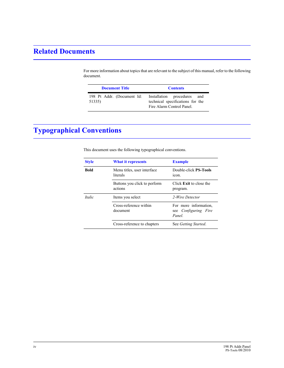 Related documents, Typographical conventions | Fire-Lite PS-Tools MS-9200UDLS User Manual | Page 8 / 112