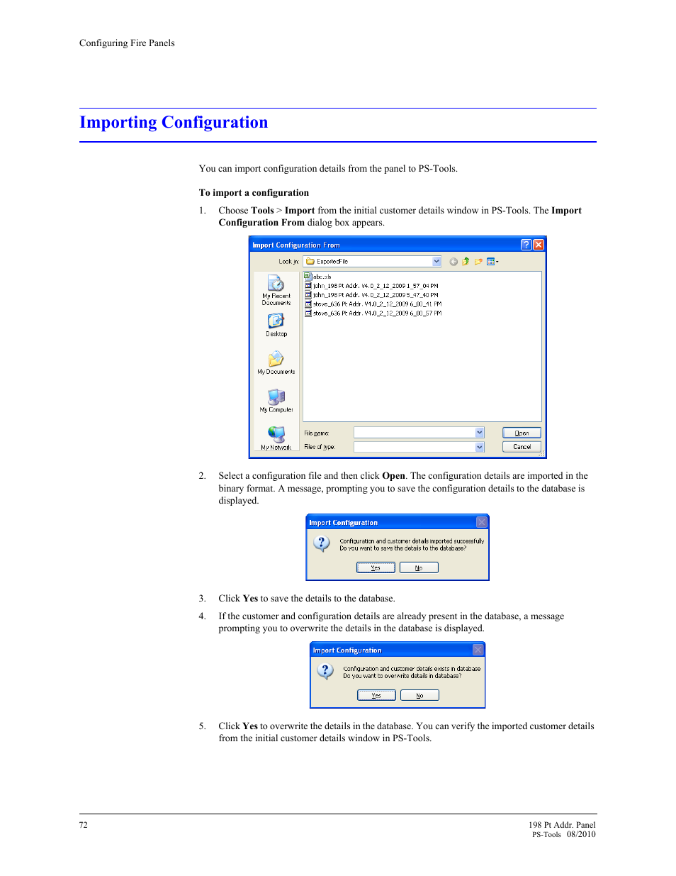 Importing configuration, 18 importing configuration | Fire-Lite PS-Tools MS-9200UDLS User Manual | Page 80 / 112