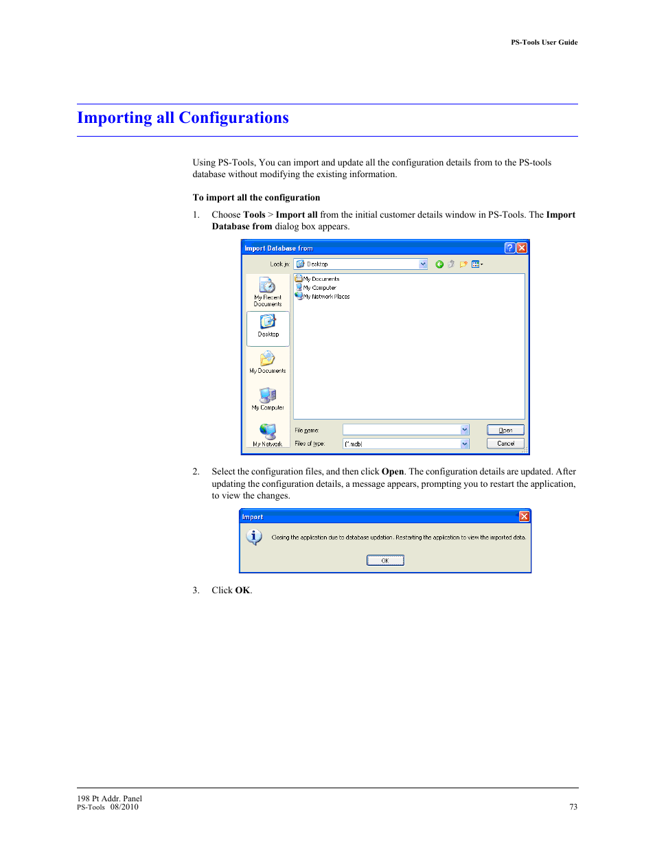 Importing all configurations, 19 importing all configurations | Fire-Lite PS-Tools MS-9200UDLS User Manual | Page 81 / 112