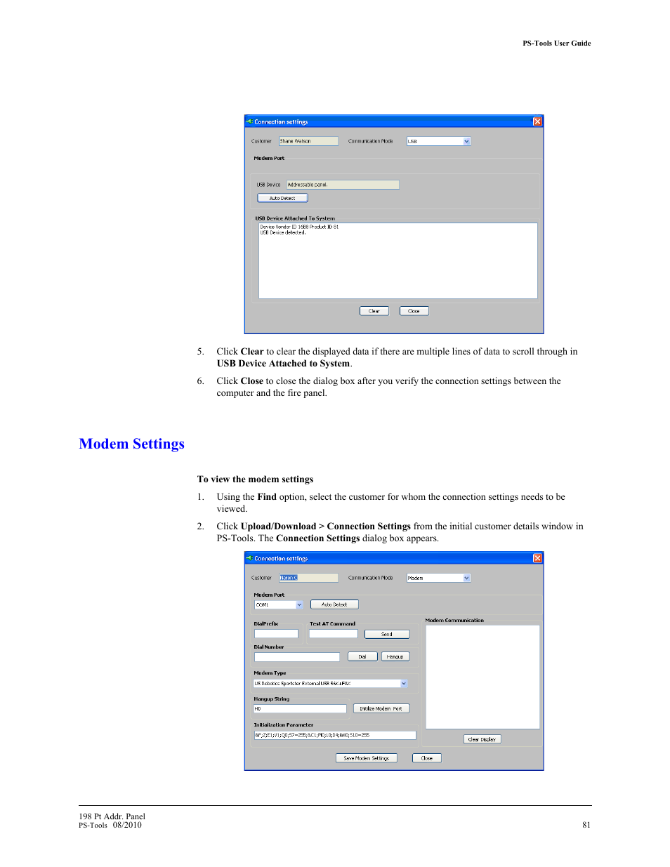 Modem settings | Fire-Lite PS-Tools MS-9200UDLS User Manual | Page 87 / 112