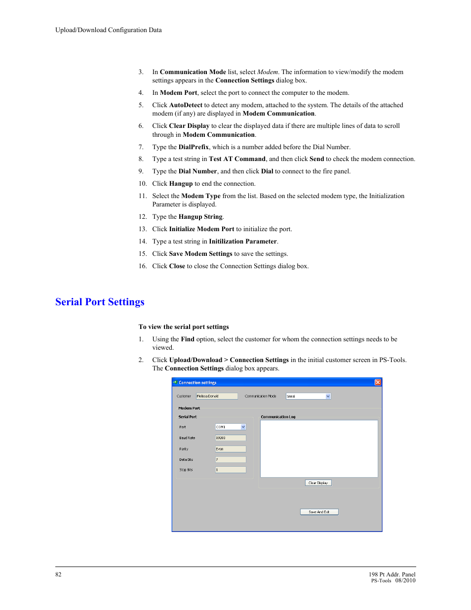 Serial port settings | Fire-Lite PS-Tools MS-9200UDLS User Manual | Page 88 / 112