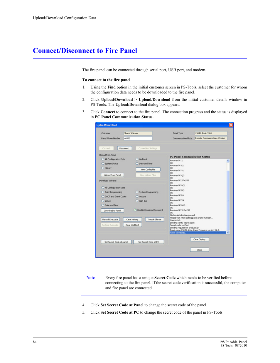 Connect/disconnect to fire panel | Fire-Lite PS-Tools MS-9200UDLS User Manual | Page 90 / 112