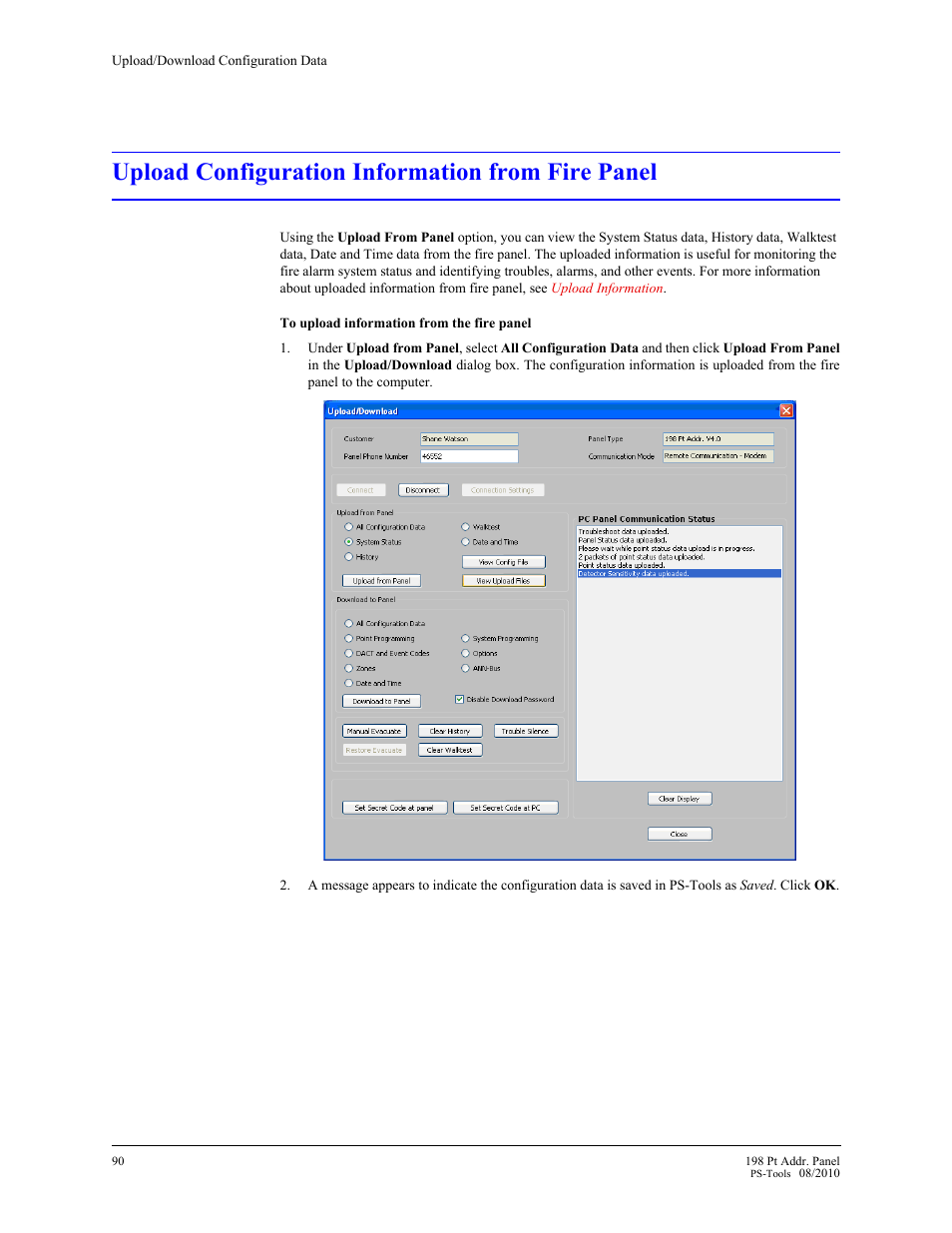 Upload configuration information from fire panel | Fire-Lite PS-Tools MS-9200UDLS User Manual | Page 96 / 112