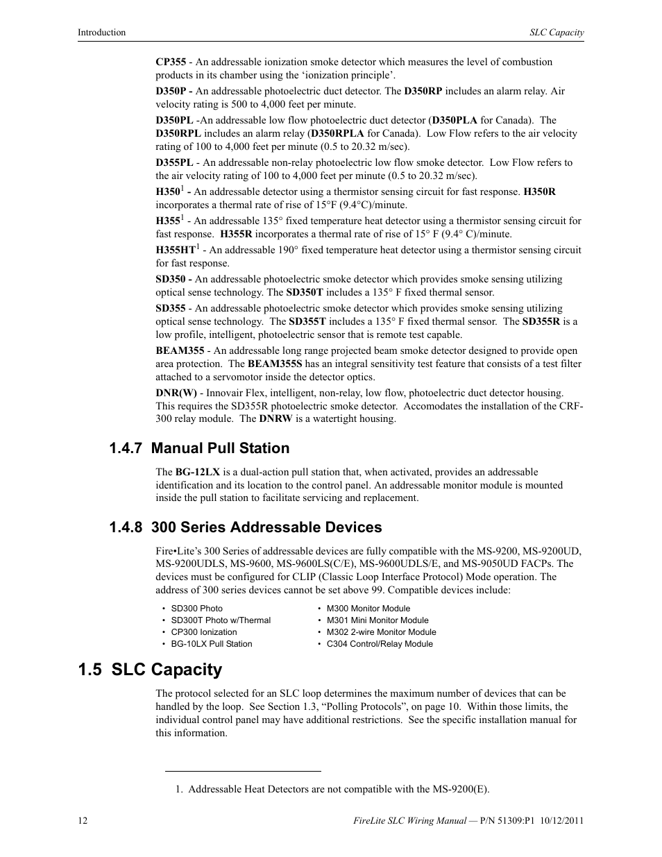 7 manual pull station, 8 300 series addressable devices, 5 slc capacity | Slc capacity | Fire-Lite SLC Intelligent Control Panel Wiring Manual User Manual | Page 12 / 80