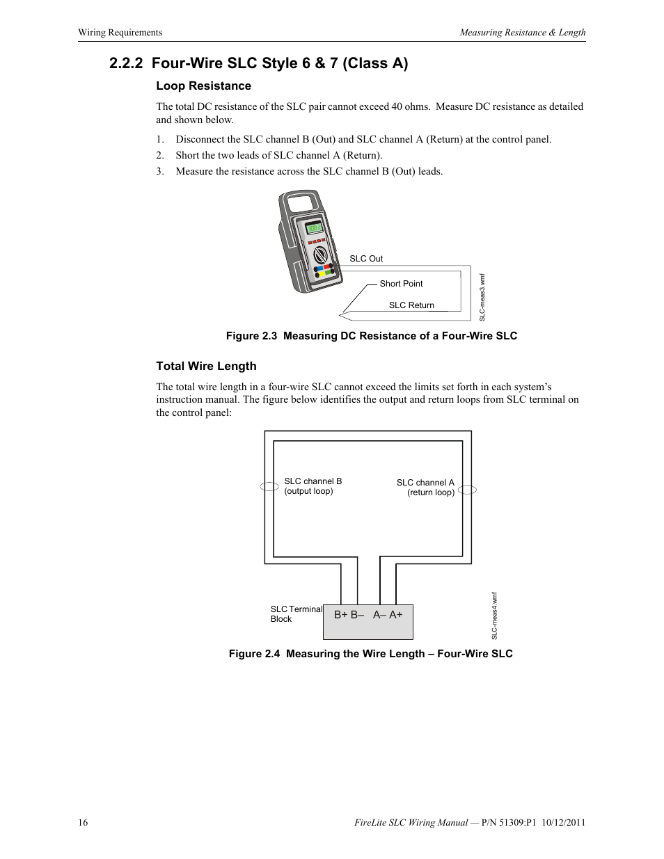 2 four-wire slc style 6 & 7 (class a), Loop resistance, Total wire length | Four-wire slc style 6 & 7 (class a) | Fire-Lite SLC Intelligent Control Panel Wiring Manual User Manual | Page 16 / 80