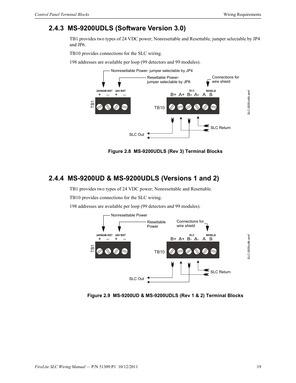 3 ms-9200udls (software version 3.0), 4 ms-9200ud & ms-9200udls (versions 1 and 2) | Fire-Lite SLC Intelligent Control Panel Wiring Manual User Manual | Page 19 / 80