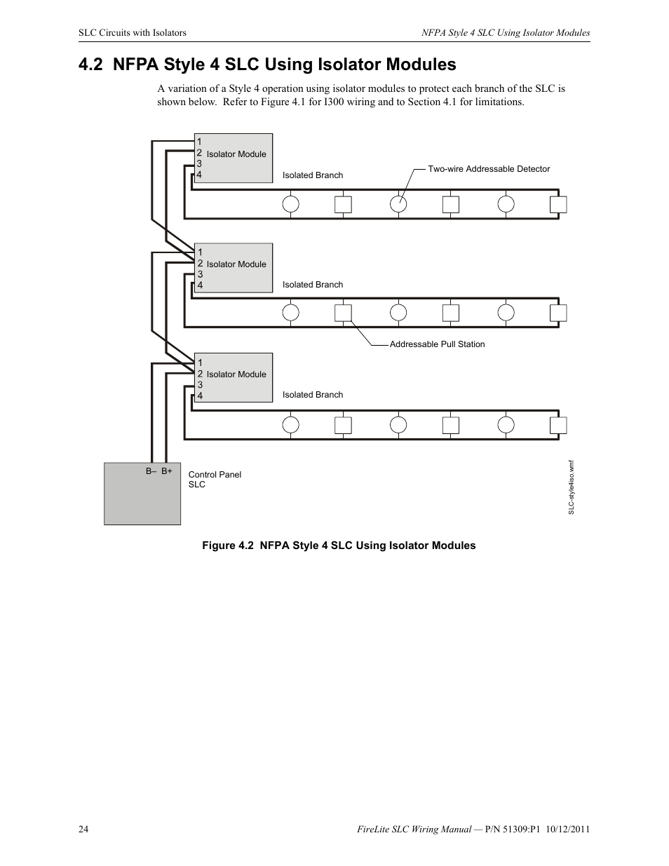 2 nfpa style 4 slc using isolator modules, Nfpa style 4 slc using isolator modules | Fire-Lite SLC Intelligent Control Panel Wiring Manual User Manual | Page 24 / 80