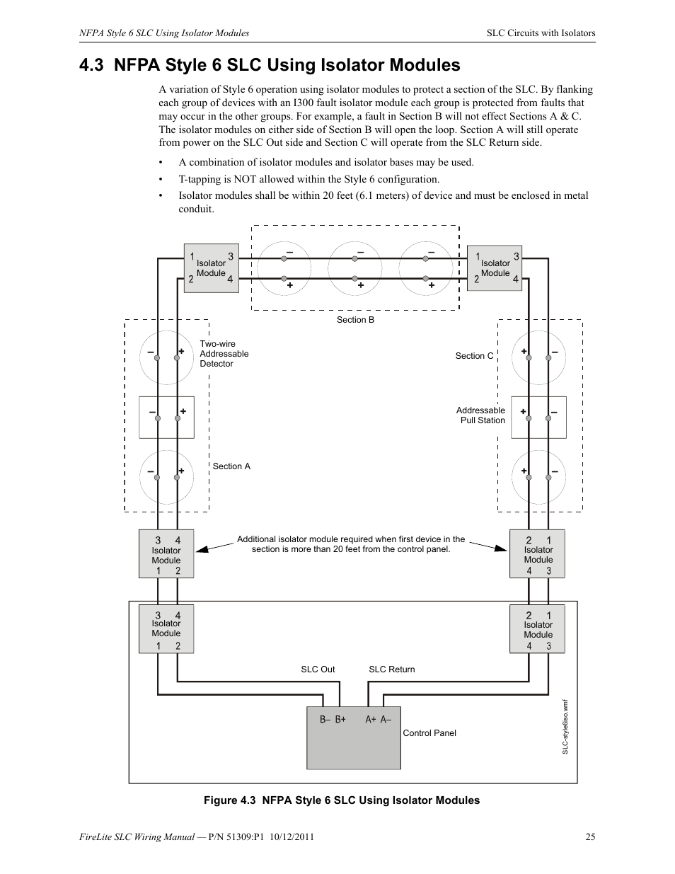 3 nfpa style 6 slc using isolator modules, Nfpa style 6 slc using isolator modules | Fire-Lite SLC Intelligent Control Panel Wiring Manual User Manual | Page 25 / 80