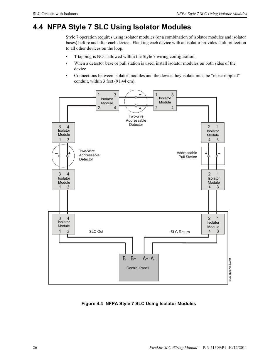 4 nfpa style 7 slc using isolator modules, Nfpa style 7 slc using isolator modules | Fire-Lite SLC Intelligent Control Panel Wiring Manual User Manual | Page 26 / 80