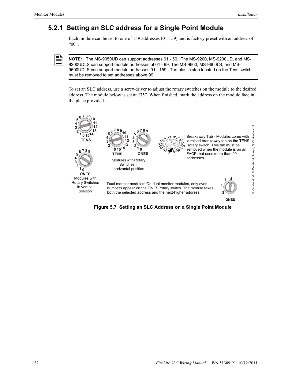 1 setting an slc address for a single point module, Setting an slc address for a single point module | Fire-Lite SLC Intelligent Control Panel Wiring Manual User Manual | Page 32 / 80