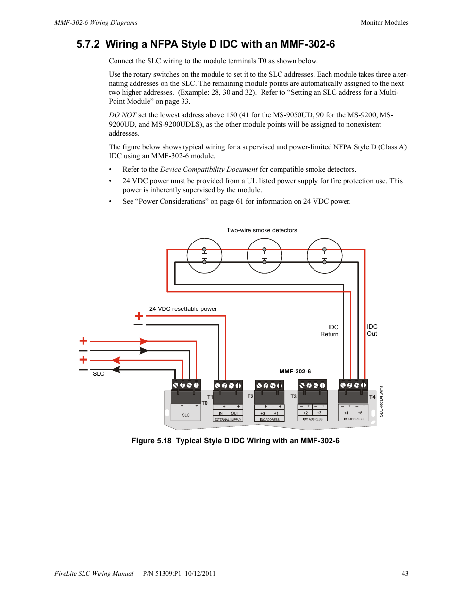 2 wiring a nfpa style d idc with an mmf-302-6, Wiring a nfpa style d idc with an mmf-302-6 | Fire-Lite SLC Intelligent Control Panel Wiring Manual User Manual | Page 43 / 80