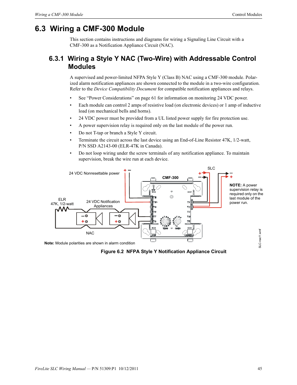 3 wiring a cmf-300 module, Wiring a cmf-300 module | Fire-Lite SLC Intelligent Control Panel Wiring Manual User Manual | Page 45 / 80