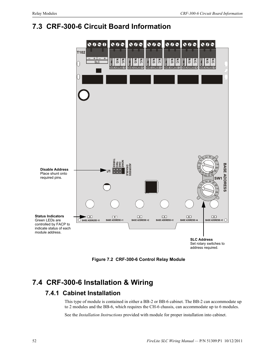 3 crf-300-6 circuit board information, 4 crf-300-6 installation & wiring, 1 cabinet installation | Cabinet installation | Fire-Lite SLC Intelligent Control Panel Wiring Manual User Manual | Page 52 / 80