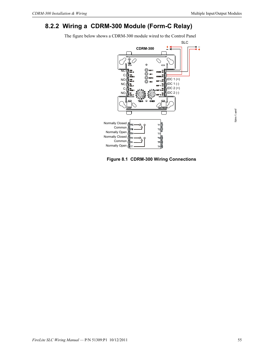 2 wiring a cdrm-300 module (form-c relay), Wiring a cdrm-300 module (form-c relay) | Fire-Lite SLC Intelligent Control Panel Wiring Manual User Manual | Page 55 / 80