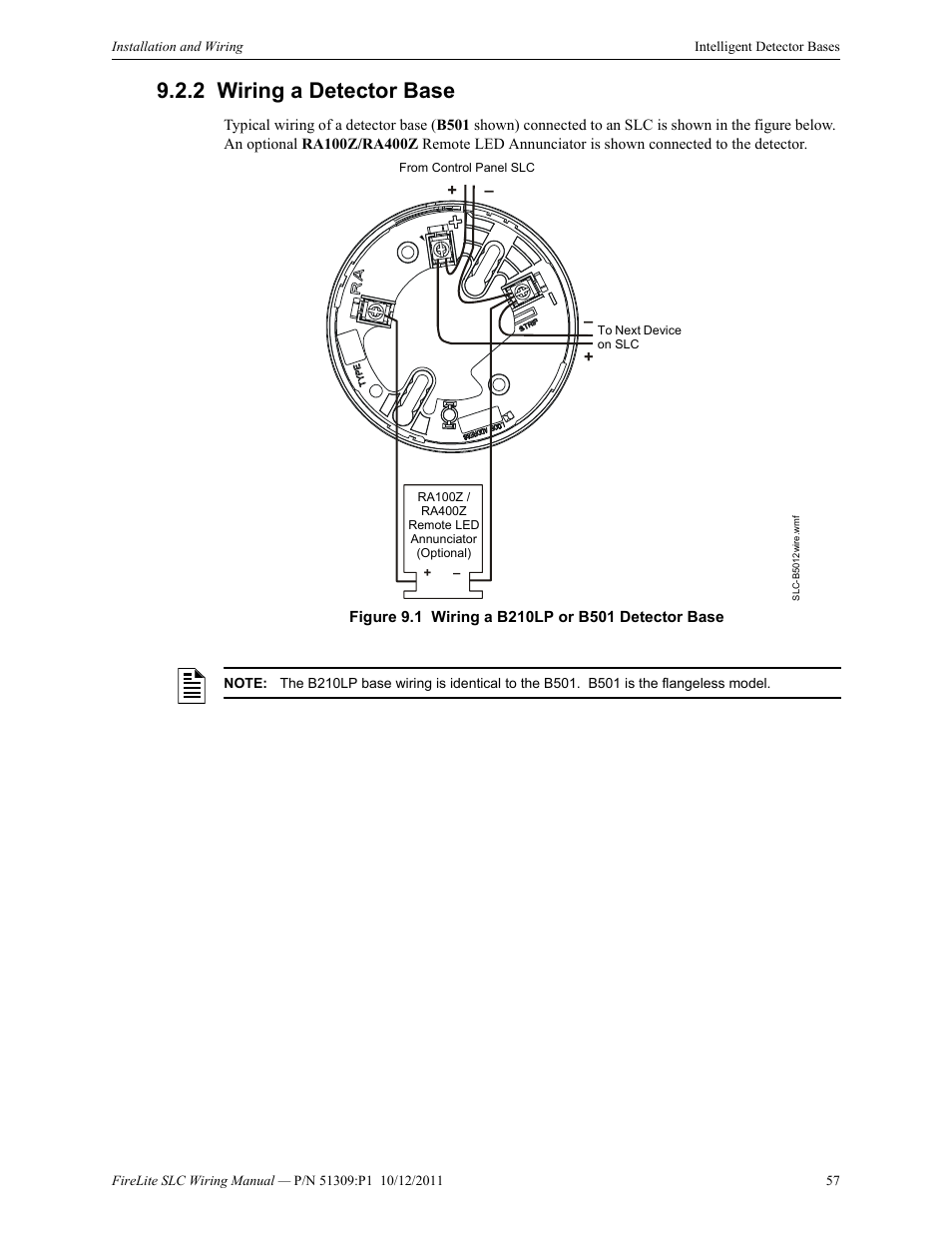 2 wiring a detector base, Wiring a detector base | Fire-Lite SLC Intelligent Control Panel Wiring Manual User Manual | Page 57 / 80