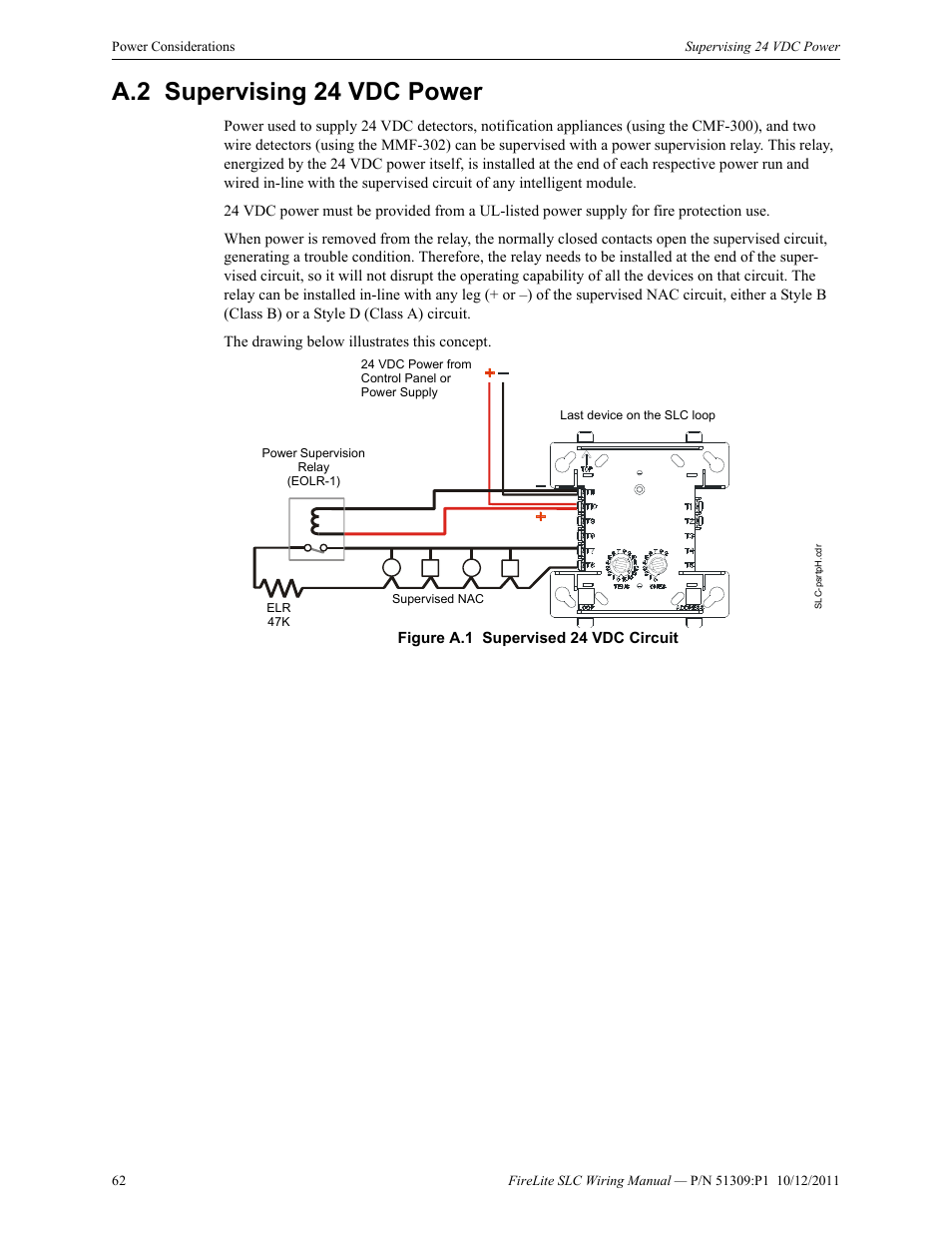 A.2 supervising 24 vdc power, A.2: supervising 24 vdc power | Fire-Lite SLC Intelligent Control Panel Wiring Manual User Manual | Page 62 / 80