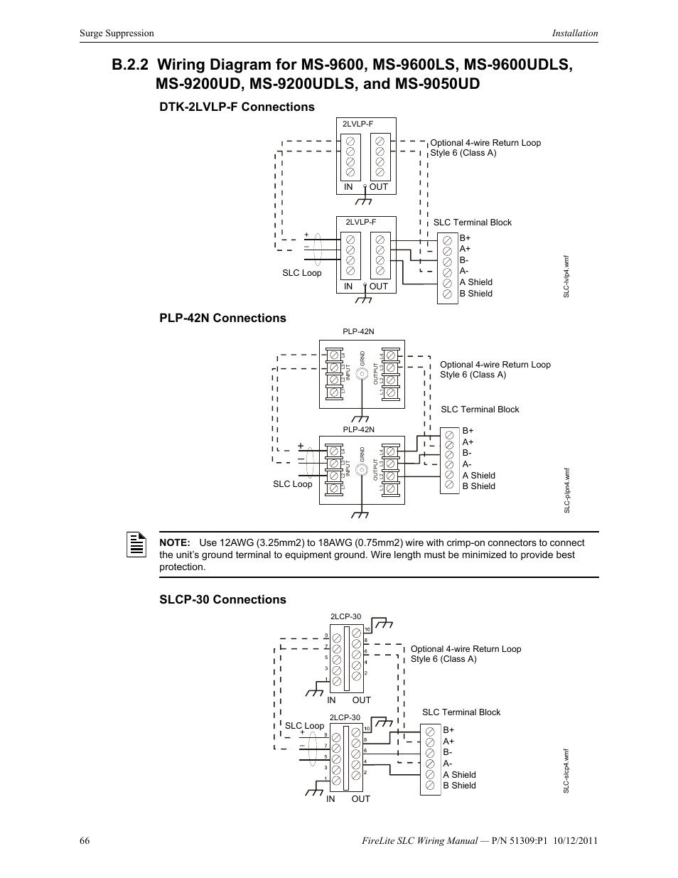 Dtk-2lvlp-f connections, Plp-42n connections, Slcp-30 connections | Fire-Lite SLC Intelligent Control Panel Wiring Manual User Manual | Page 66 / 80