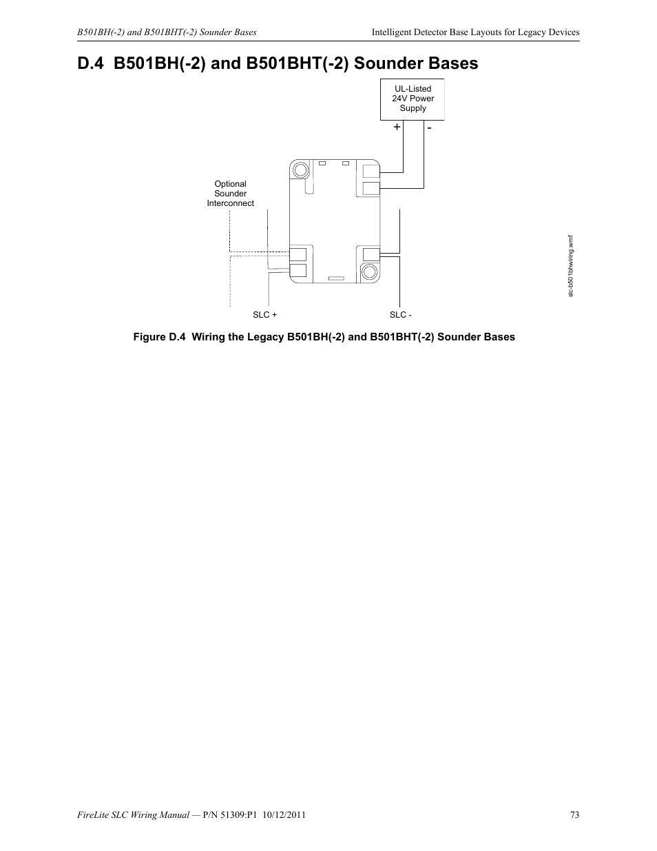 D.4 b501bh(-2) and b501bht(-2) sounder bases, D.4: b501bh(-2) and b501bht(-2) sounder bases | Fire-Lite SLC Intelligent Control Panel Wiring Manual User Manual | Page 73 / 80