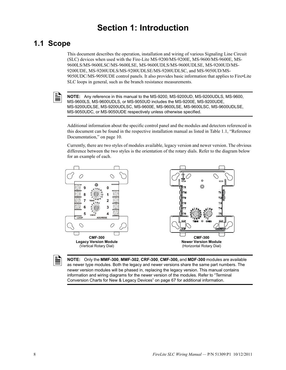 Section 1: introduction, 1 scope, Scope | Fire-Lite SLC Intelligent Control Panel Wiring Manual User Manual | Page 8 / 80