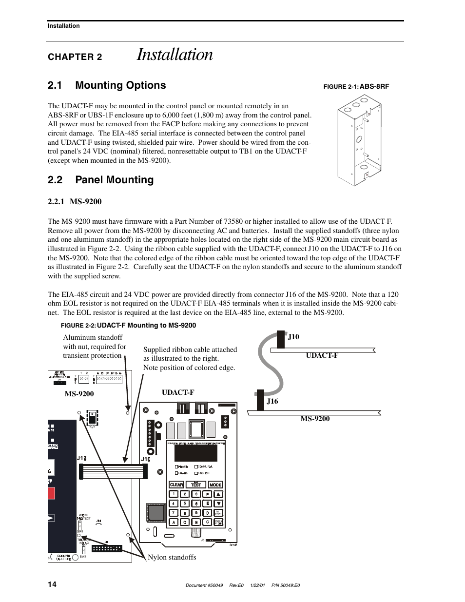 Installation, 1 mounting options, 2 panel mounting | Fire-Lite UDACT-F Universal Digital Alarm Communicator Transmitter User Manual | Page 14 / 68