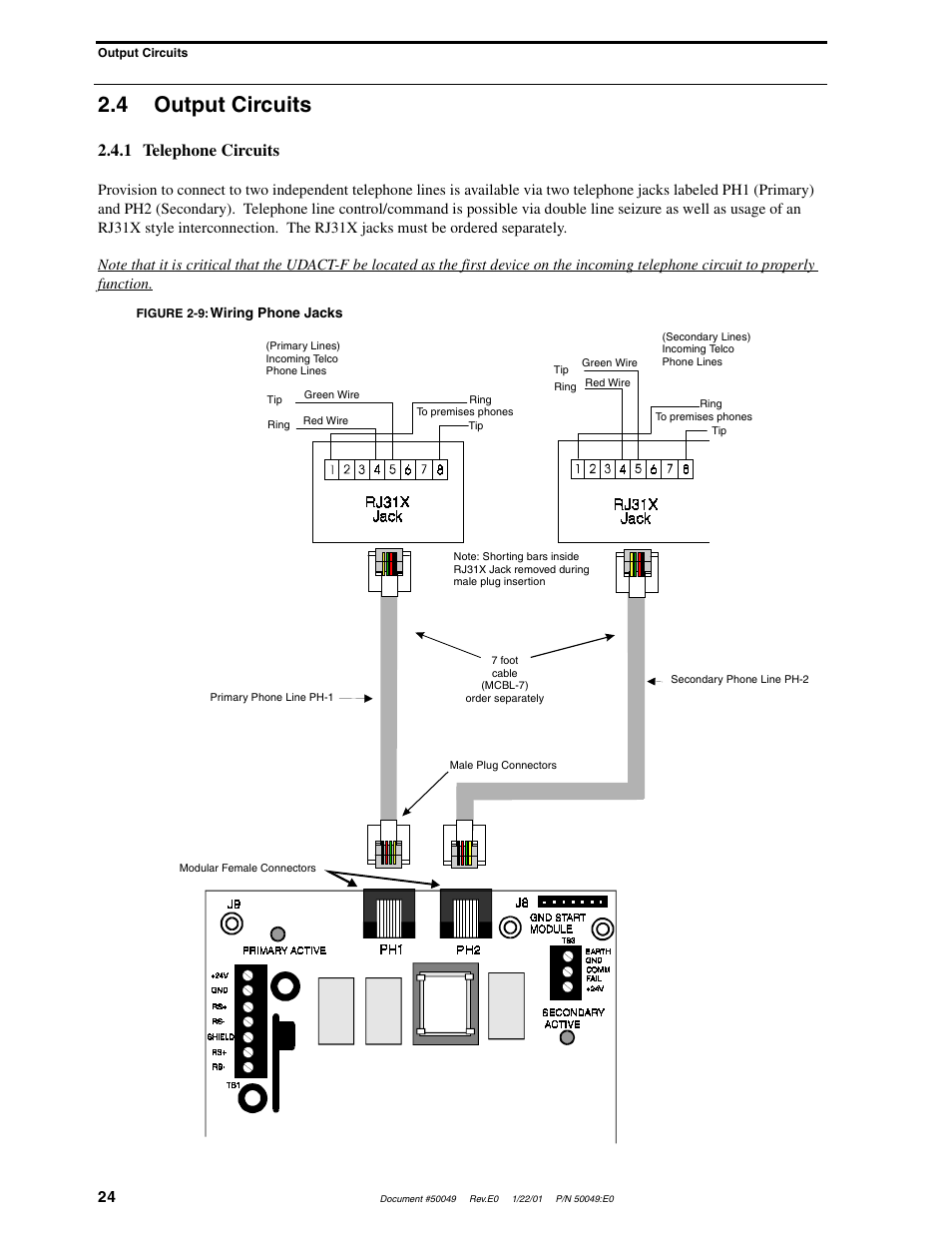 4 output circuits, 1 telephone circuits | Fire-Lite UDACT-F Universal Digital Alarm Communicator Transmitter User Manual | Page 24 / 68