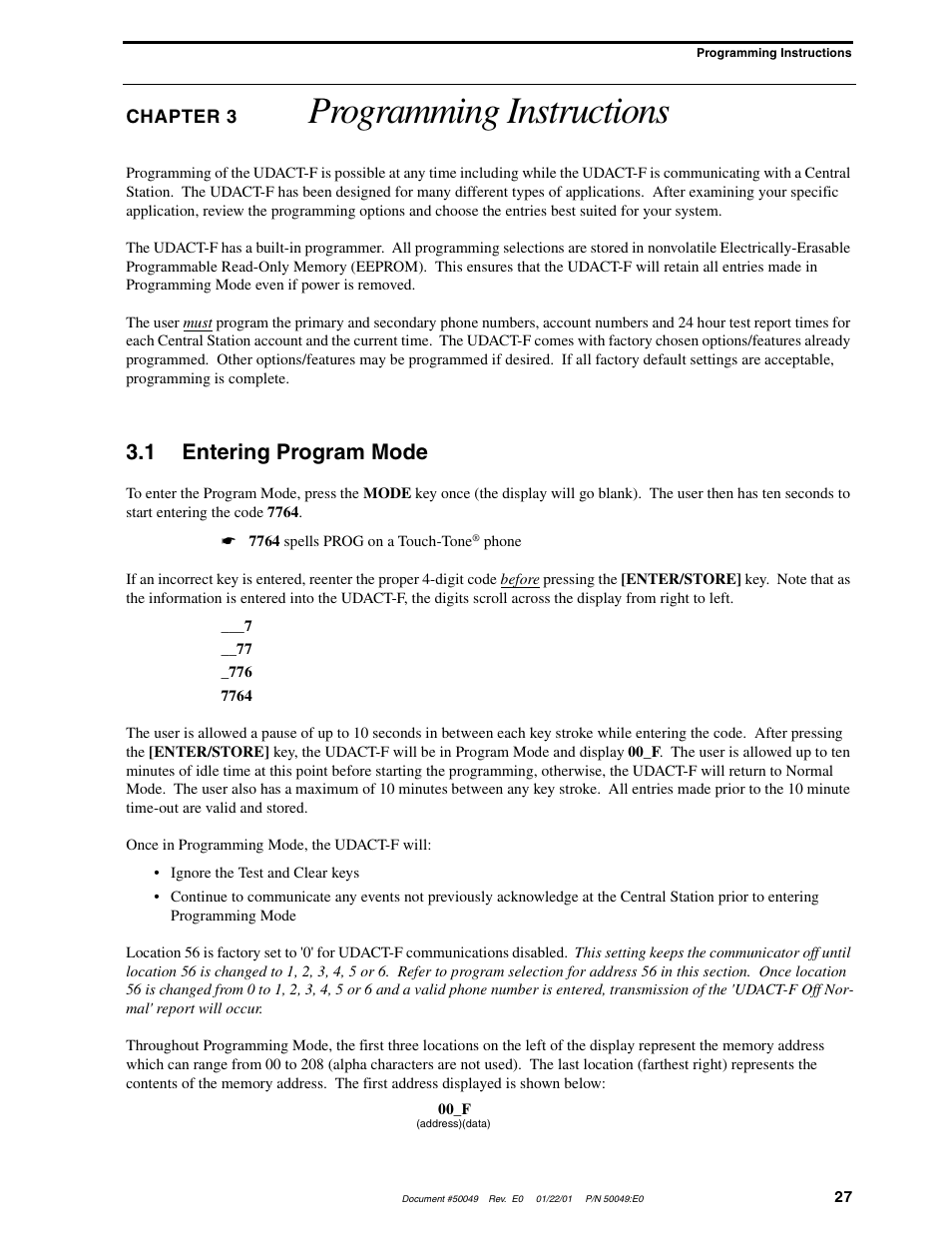 Programming instructions, 1 entering program mode | Fire-Lite UDACT-F Universal Digital Alarm Communicator Transmitter User Manual | Page 27 / 68