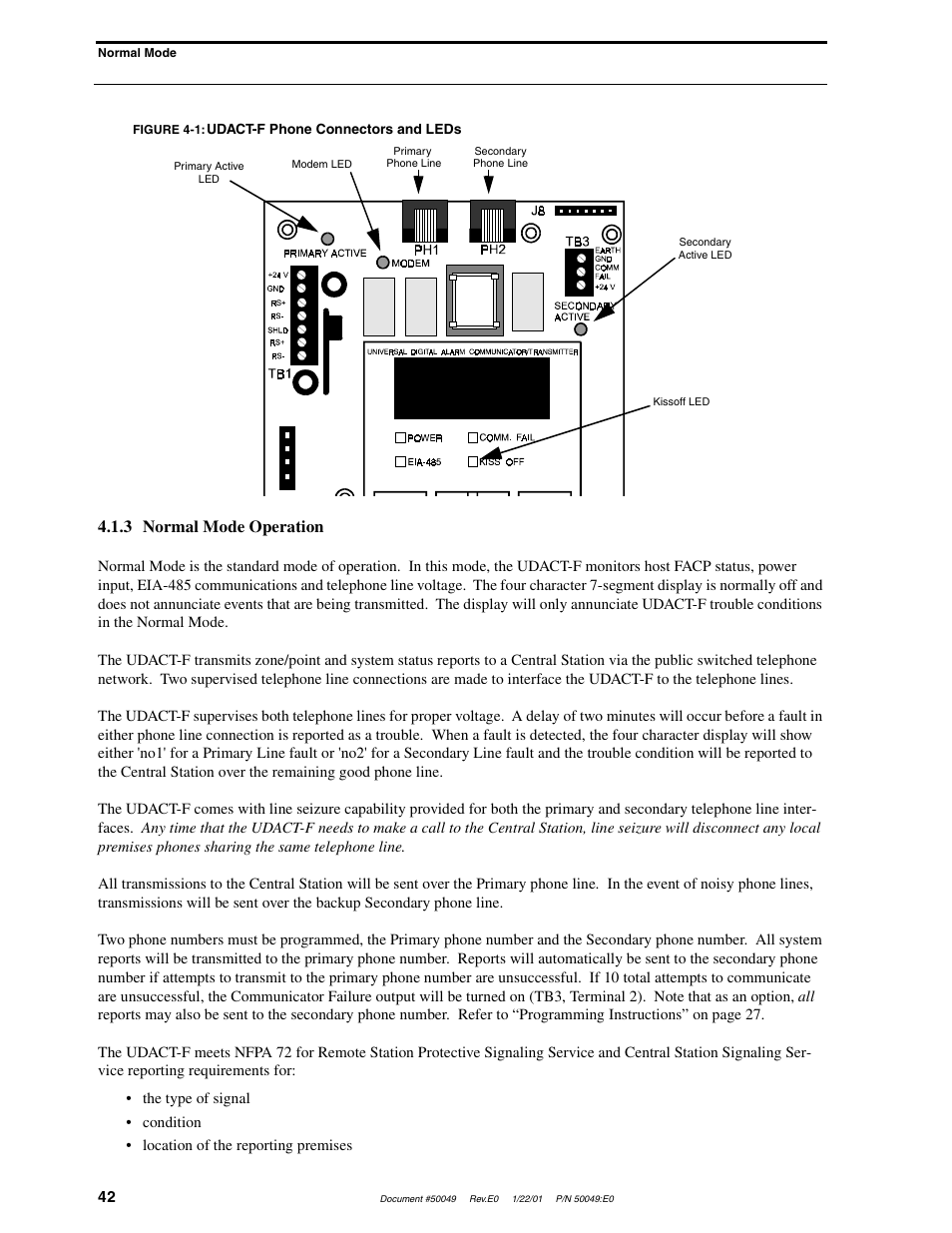 3 normal mode operation | Fire-Lite UDACT-F Universal Digital Alarm Communicator Transmitter User Manual | Page 42 / 68