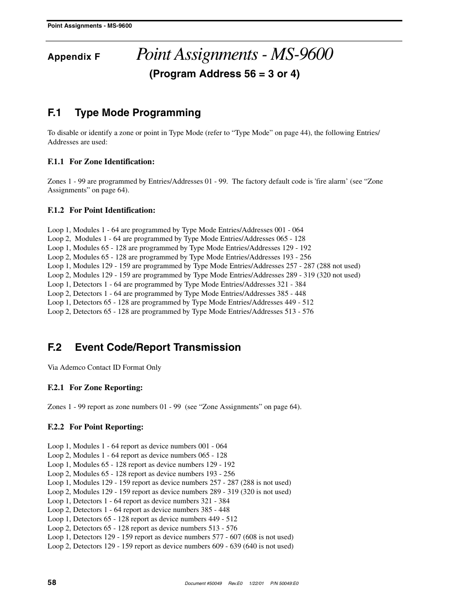 Point assignments - ms-9600 | Fire-Lite UDACT-F Universal Digital Alarm Communicator Transmitter User Manual | Page 58 / 68