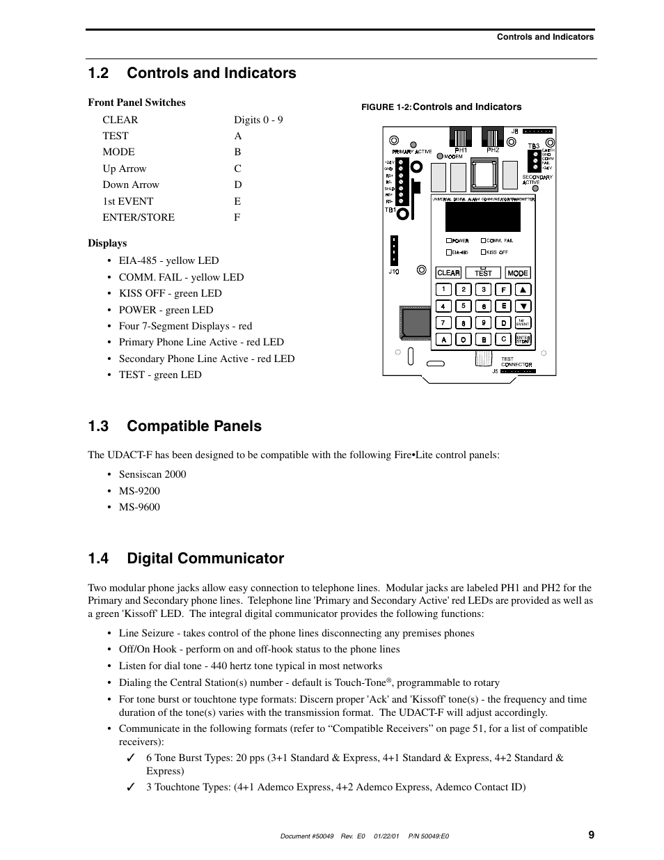 2 controls and indicators, 3 compatible panels, 4 digital communicator | Fire-Lite UDACT-F Universal Digital Alarm Communicator Transmitter User Manual | Page 9 / 68