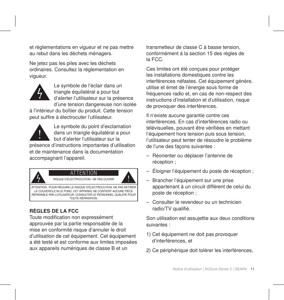 Attention | GEAR4 AirZone Series 3 User Manual | Page 14 / 66