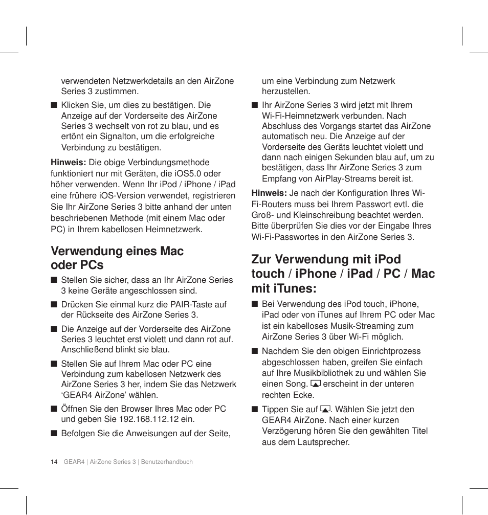 Verwendung eines mac oder pcs | GEAR4 AirZone Series 3 User Manual | Page 17 / 66