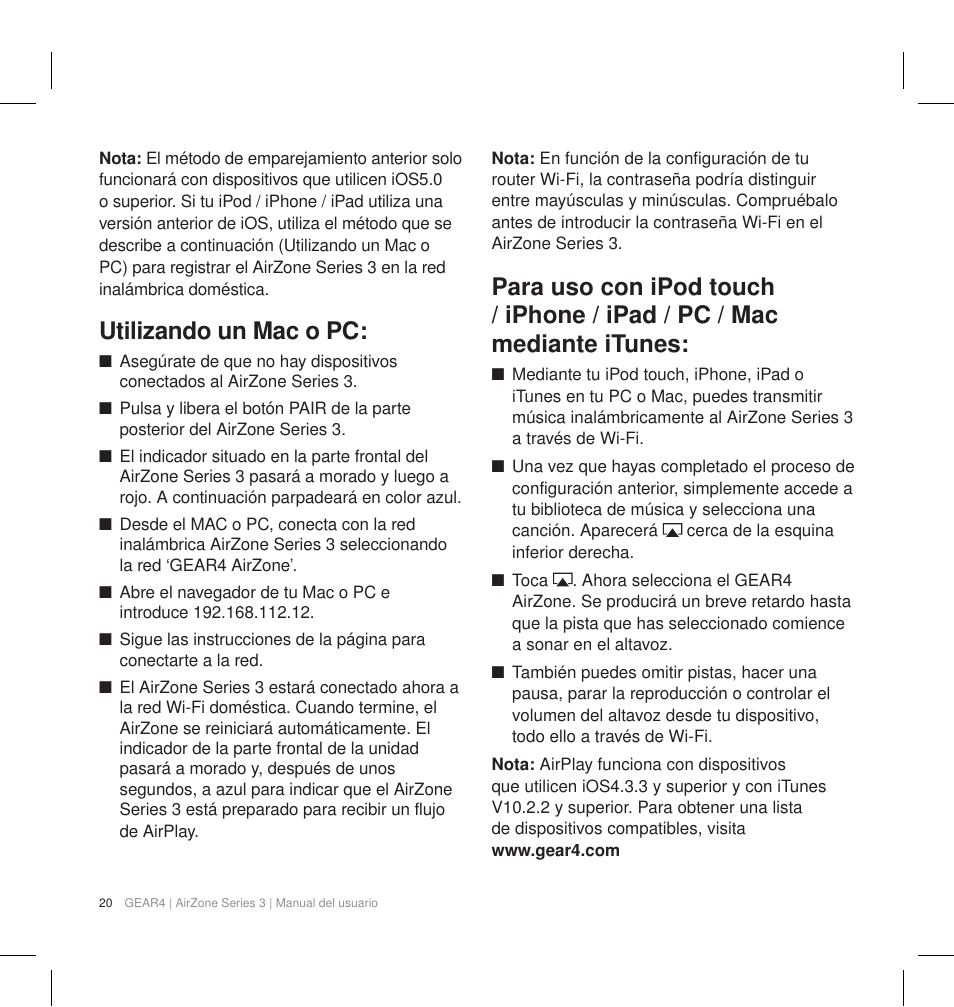 Utilizando un mac o pc | GEAR4 AirZone Series 3 User Manual | Page 23 / 66