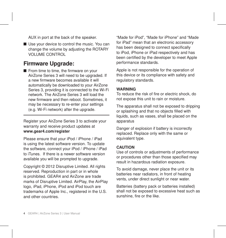 Firmware upgrade | GEAR4 AirZone Series 3 User Manual | Page 7 / 66