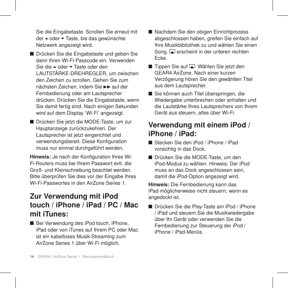 Verwendung mit einem ipod / iphone / ipad | GEAR4 AirZone Series 1 User Manual | Page 16 / 62