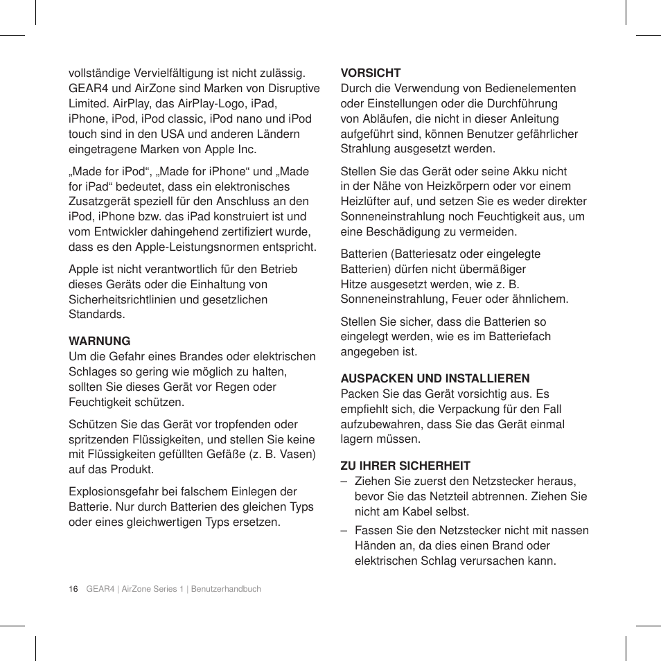 GEAR4 AirZone Series 1 User Manual | Page 18 / 62