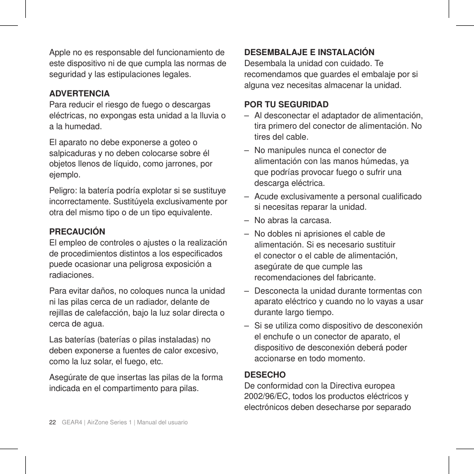 GEAR4 AirZone Series 1 User Manual | Page 24 / 62