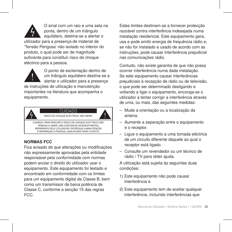 Cuidado | GEAR4 AirZone Series 1 User Manual | Page 37 / 62