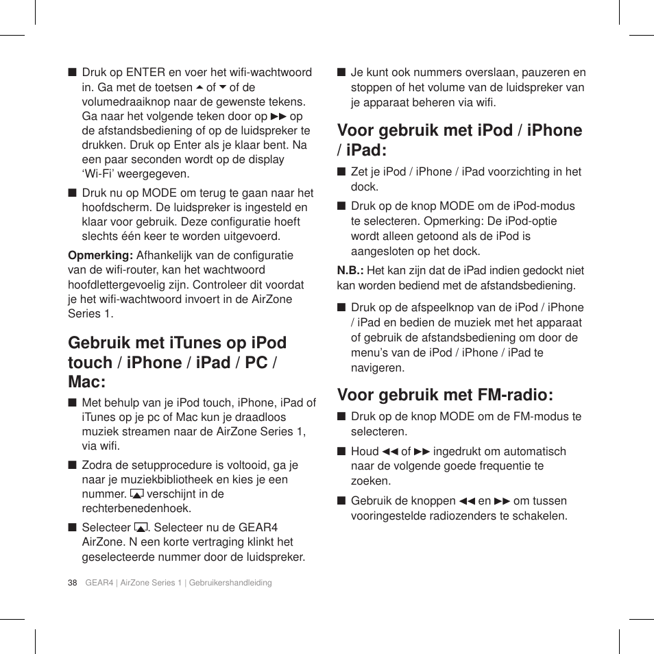 Voor gebruik met ipod / iphone / ipad, Voor gebruik met fm-radio | GEAR4 AirZone Series 1 User Manual | Page 40 / 62