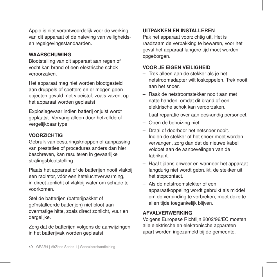 GEAR4 AirZone Series 1 User Manual | Page 42 / 62