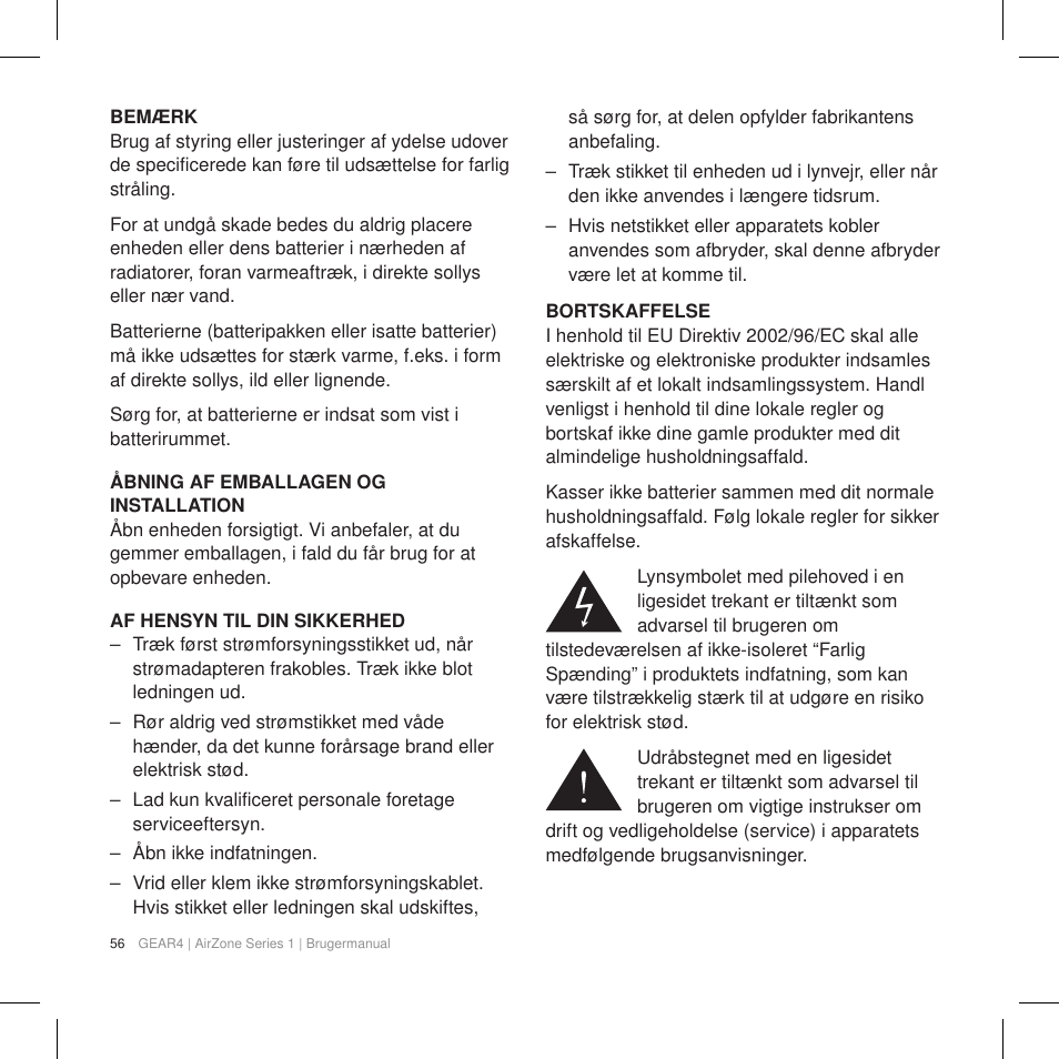 GEAR4 AirZone Series 1 User Manual | Page 58 / 62