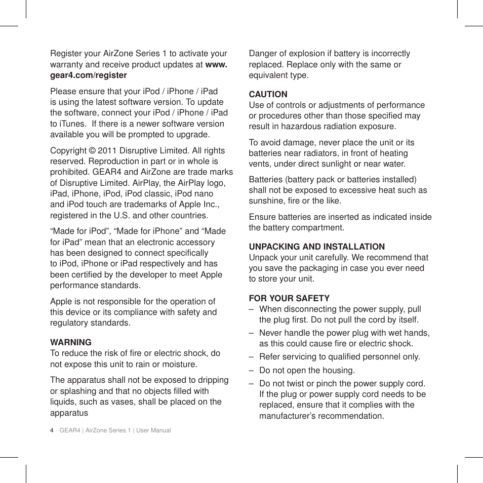 GEAR4 AirZone Series 1 User Manual | Page 6 / 62