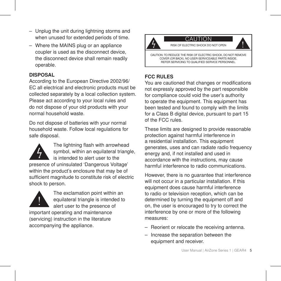 Caution | GEAR4 AirZone Series 1 User Manual | Page 7 / 62