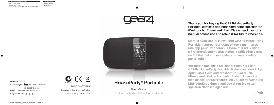 GEAR4 HouseParty Portable User Manual | 71 pages