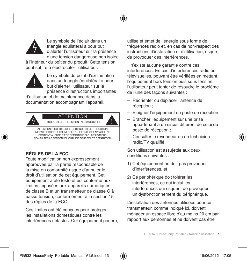 Attention | GEAR4 HouseParty Portable User Manual | Page 14 / 71