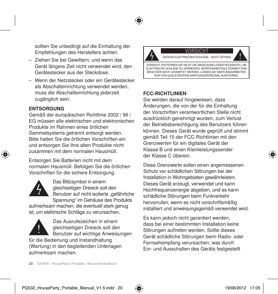 Vorsicht | GEAR4 HouseParty Portable User Manual | Page 21 / 71