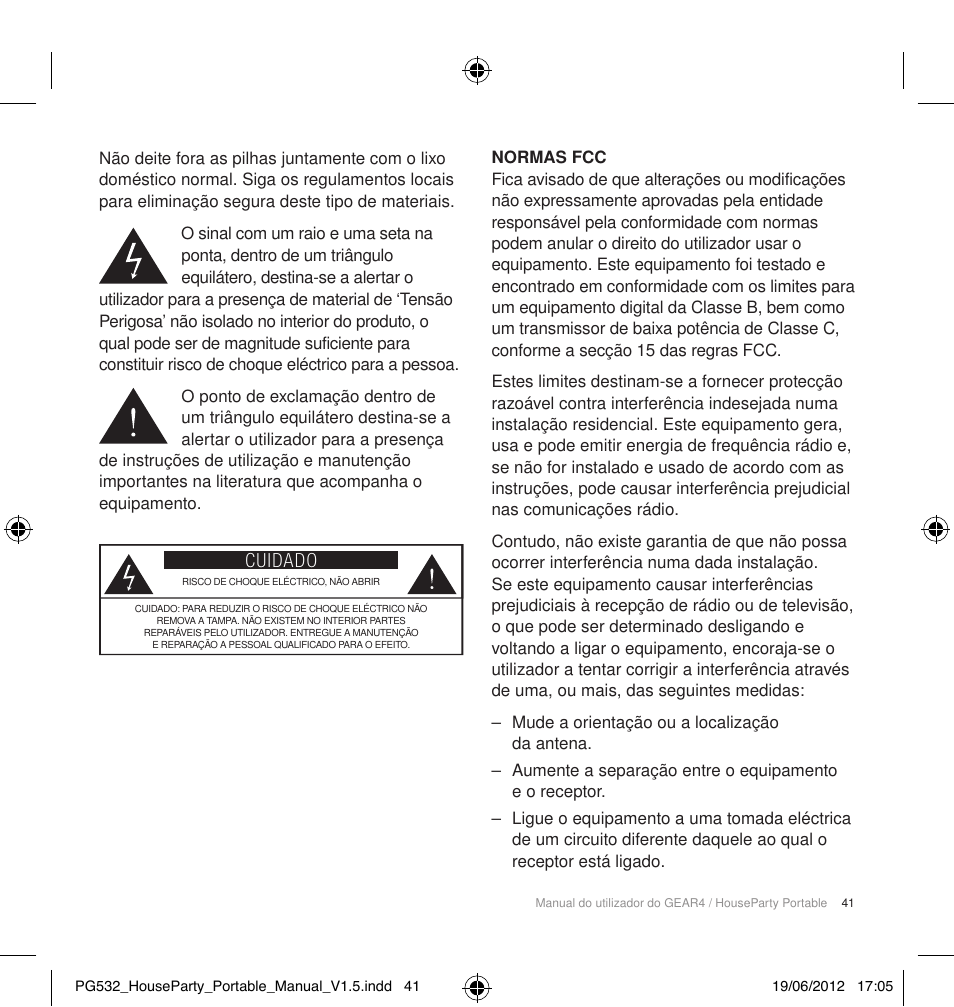 Cuidado | GEAR4 HouseParty Portable User Manual | Page 42 / 71