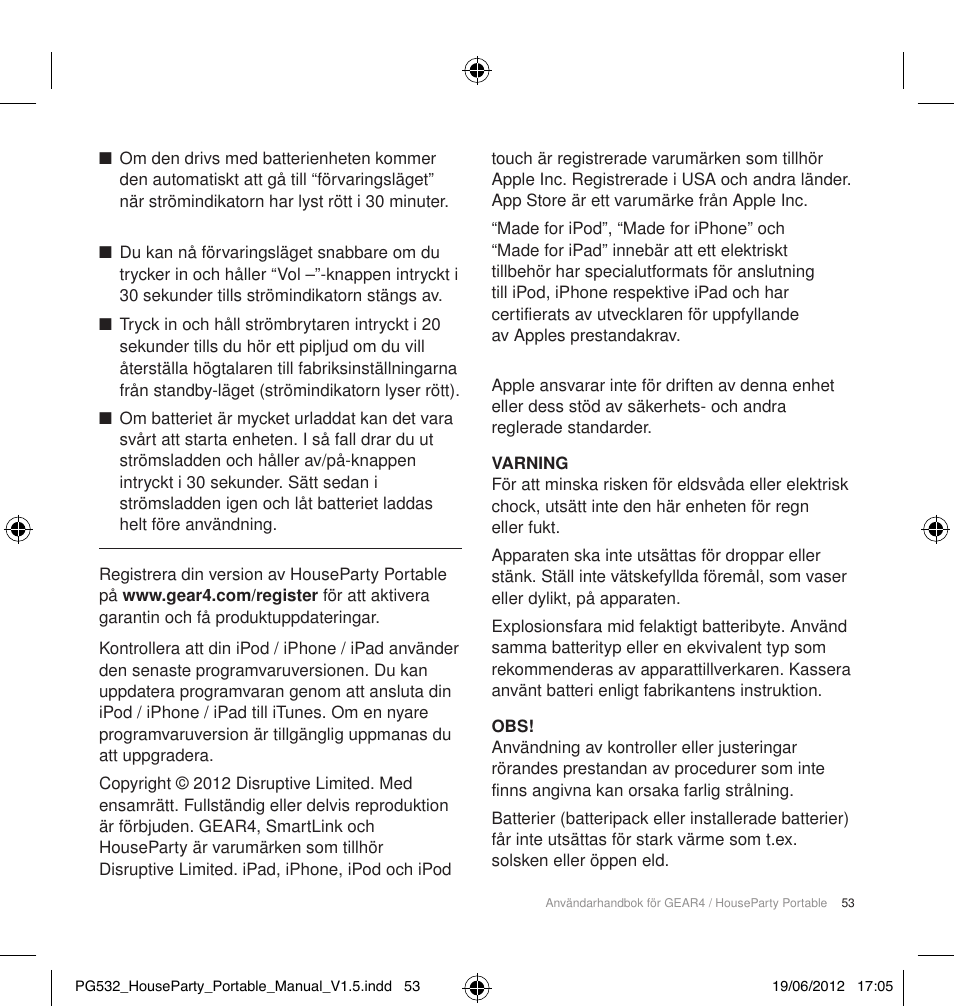 GEAR4 HouseParty Portable User Manual | Page 54 / 71