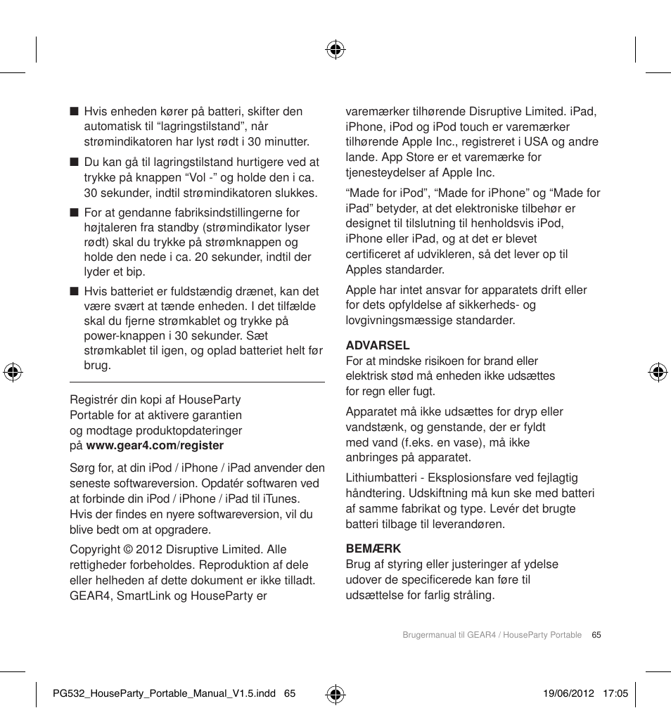 GEAR4 HouseParty Portable User Manual | Page 66 / 71
